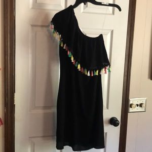 Medium One shoulder with tassels lined black dress